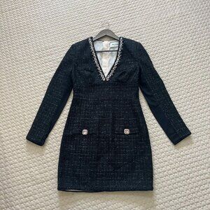 $798 NWOT Blugirl Crystal Tweed Long Sleeve Dress Black Size S Knee length